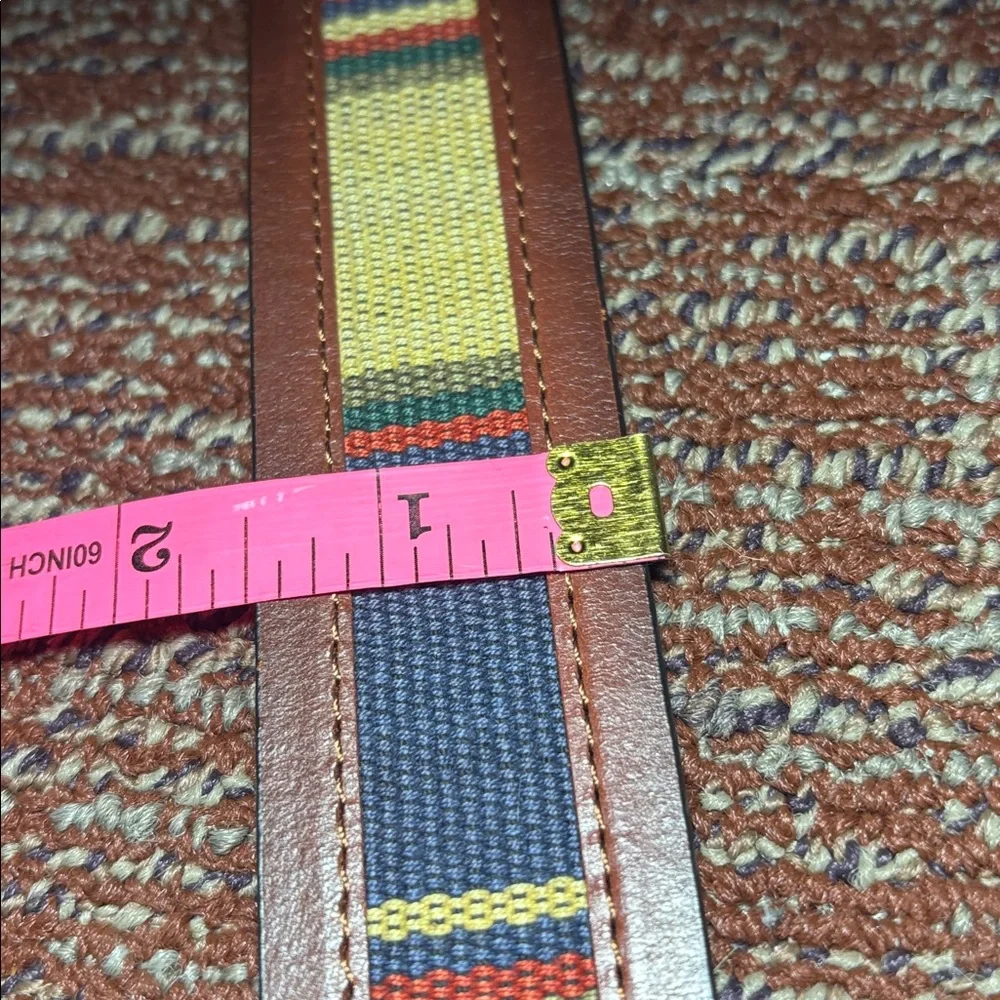 Columbia wide leather belt with Guatemalan fabric inlay bohemian belt LG 38-40